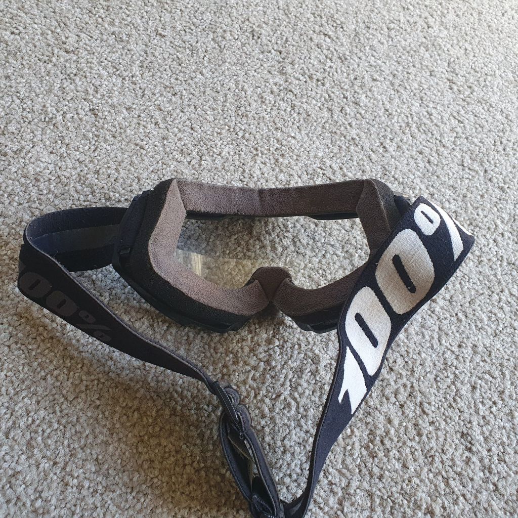 Mountain biking goggles showing the foam side that sits against your face