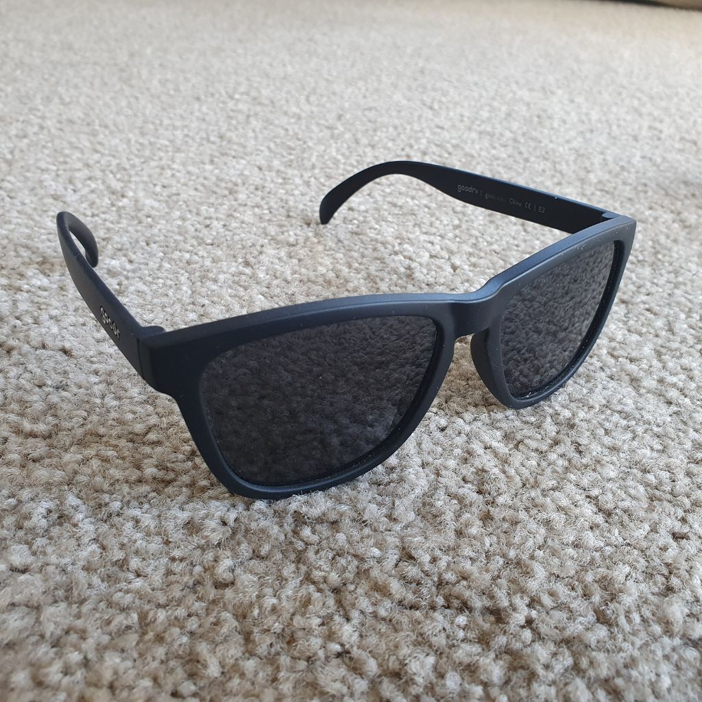 Sunglasses I wear while mountain biking, made by Goodr